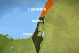 Map showing Lebanon, Israel and Gaza