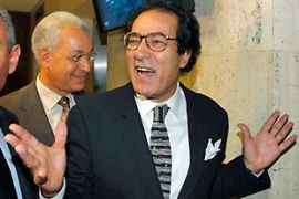 Egyptian Culture Minister Farouk Hosni reacts to a question in Paris