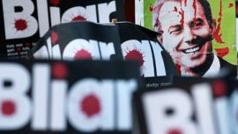 Protesters outside Tony Blair -questioning at Iraq inquiry