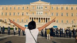 Athenians gather in front of the Greek parliament in Athens