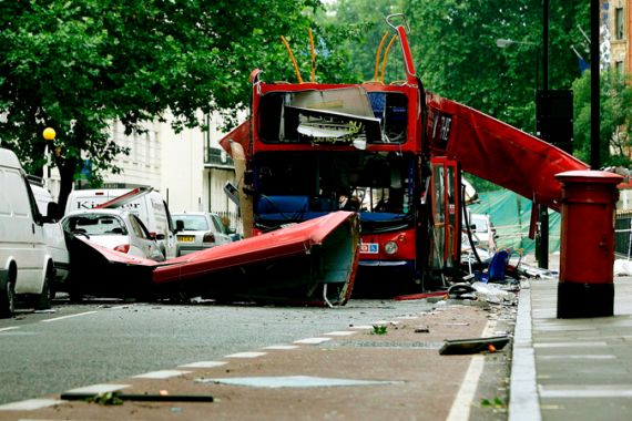 Bus destroyed by bomb in London 7/7 attacks