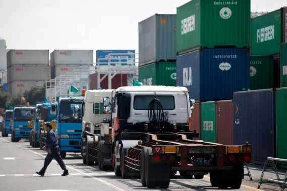 Container lorries at Japan terminal