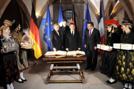Merkel and Sarkozy in Freiburg