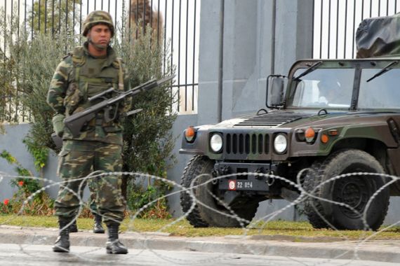 Tunisian soldier on streets of Tunis