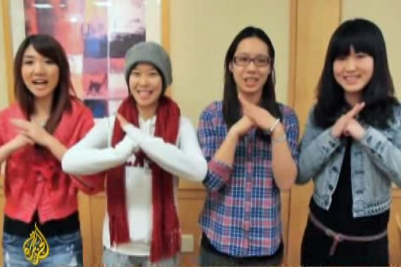 Screengrab - four Chinese female students at Purdue university - from Tom Ackerman''s ''Chinese students heading to US'' package, aired 30 March