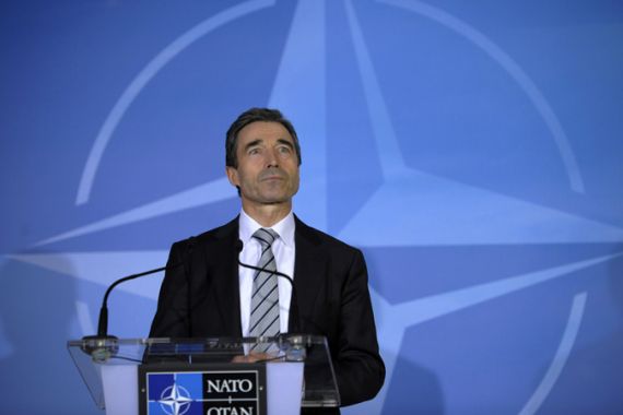 NATO Secretary General Anders Fogh Rasmussen addresses a news conference at the Alliance headquarters in Brussels March 24, 2011. NATO clinched agreement on Thursday to take over command of all allied military operations in Libya from the United States after days of sometimes heated wrangling with Muslim member Turkey. REUTERS/Ezequiel Scagnetti (BELGIUM - Tags: CONFLICT POLITICS MILITARY)