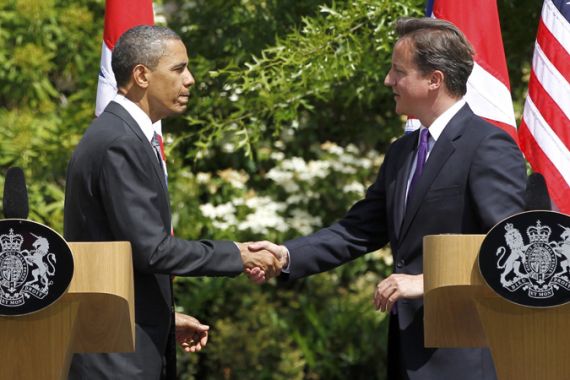 Barack Obama US president and UK prime minister David Cameron