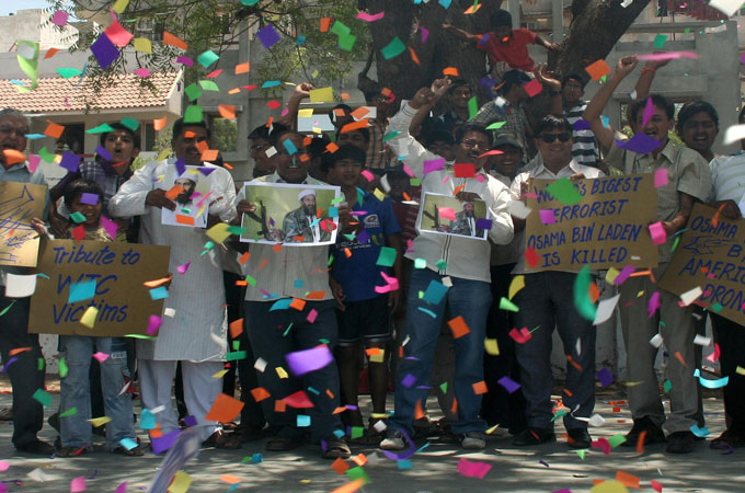 People celebrate in Ahmedabad, India