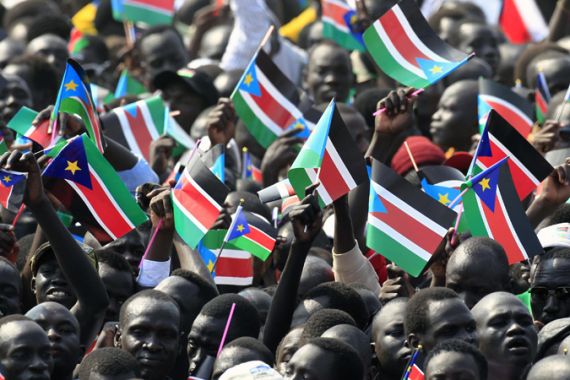 South Sudan small flags waving