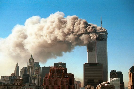 9.11 towers on fire