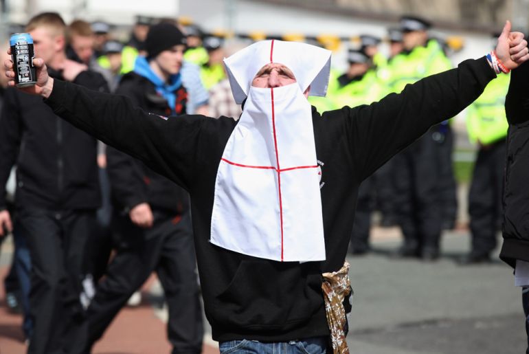 EDL protestor with english niqab