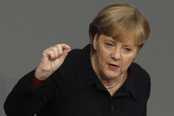 Merkel giving speech