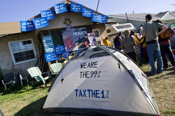 Occupy tent in front of house
