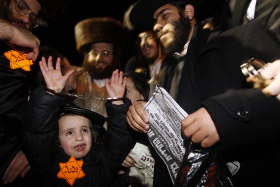 Haredi kid with hands tied
