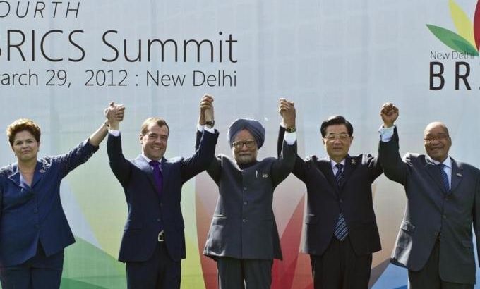 Heads of the BRICS countries (L to R) Pr