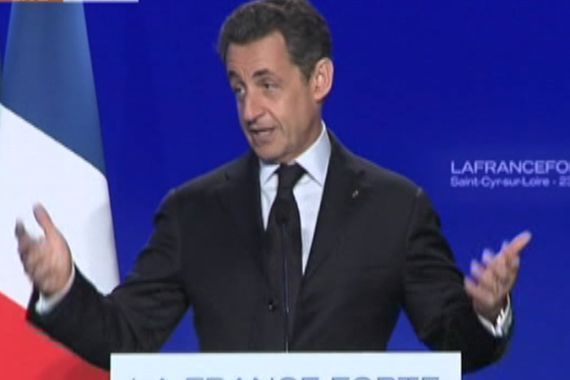 Nicolas Sarkozy addresses supporters after coming second in the first round of presidential polling [screengrab]