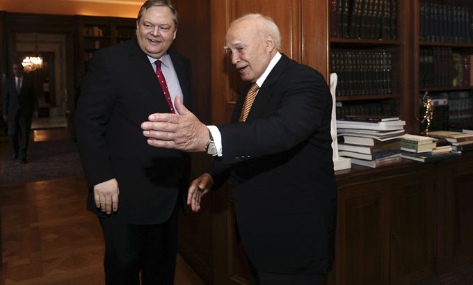 President Karolos Papoulias meets Evangelos Venizelos