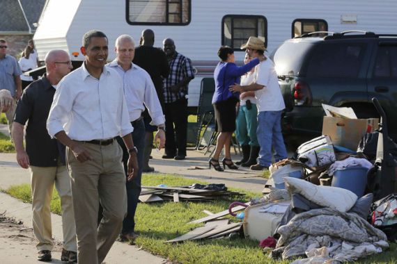 Obama tours Lousiana hurricane damage