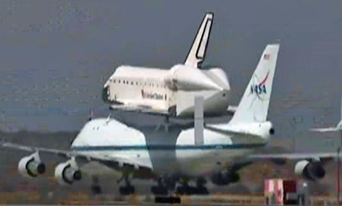 Space shuttle Endeavour hitching a ride on a NASA 747