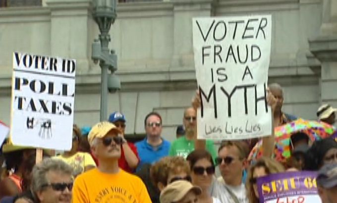 Protest against voter ID law [TV screengrab]