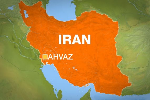 Map of Iran showing Ahvaz (aka "Ahwaz")