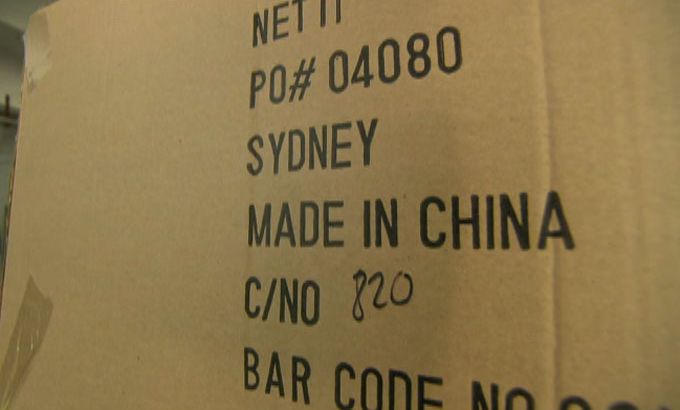''Made in China'' stamped on box - still from Harry Fawcett package