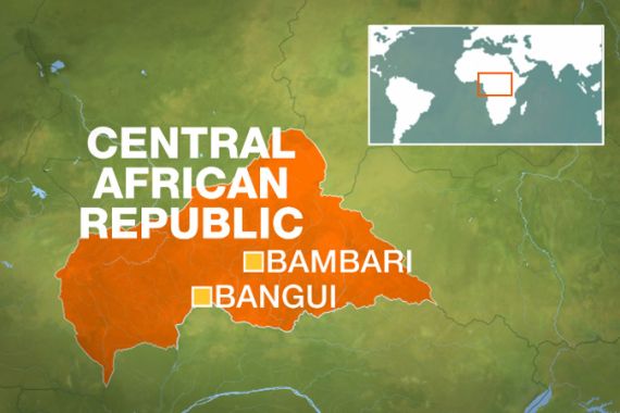 Map of Central African Republic showing Bambari and Bangui
