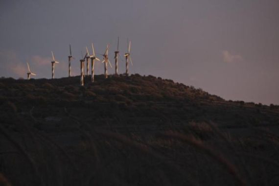 Wind turbines are seen in Golan Heights