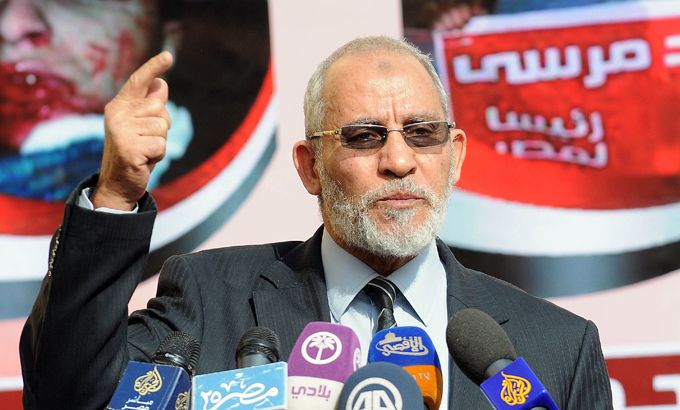 A December 8, 2012 file photo shows Muslim Brotherhood leader Mohammed Badie speaking