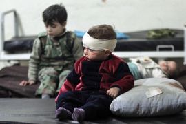 Injured children rest in a field hospital after what activists said were air strikes by forces loyal to Syria''s President Bashar al-Assad in Douma