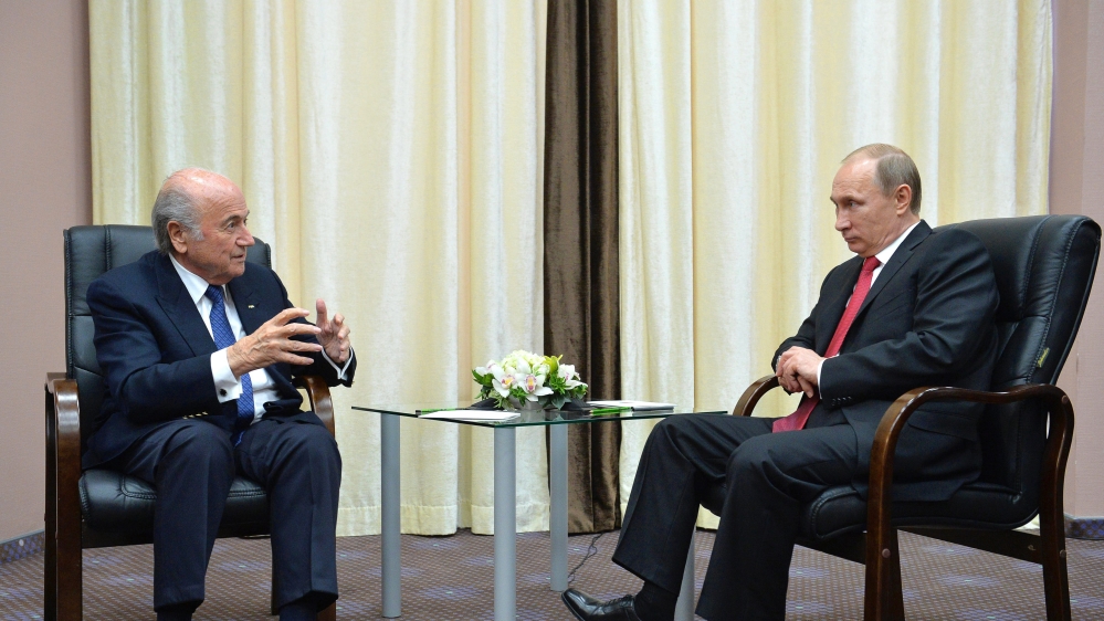 Blatter, left, and Putin met in April to discuss preparations for the 2018 World Cup in Russia [EPA]