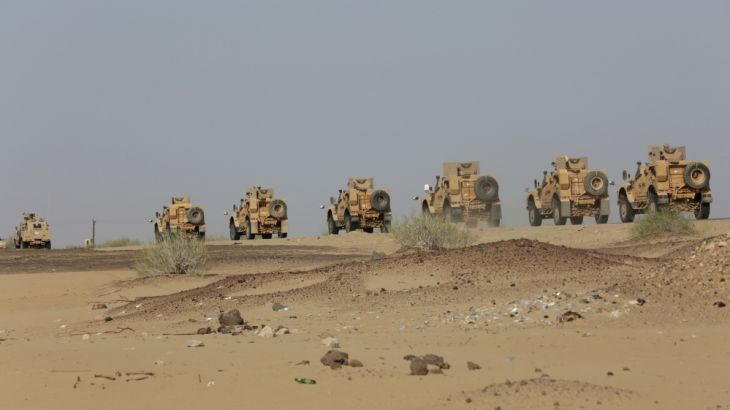 Military vehicles carrying Gulf Arab soldiers arrive at Yemen''s northern province of Marib