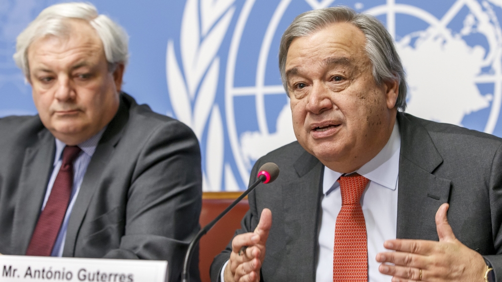 Guterres was speaking at the launch of a record $20.1bn UN humanitarian appeal [Salvatore di Nolfi/EPA]