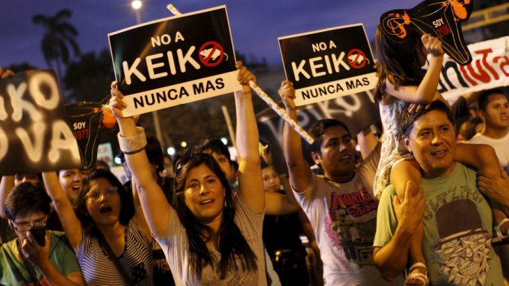 Protest against presidential candidate Keiko Fujimori in downtown Lima