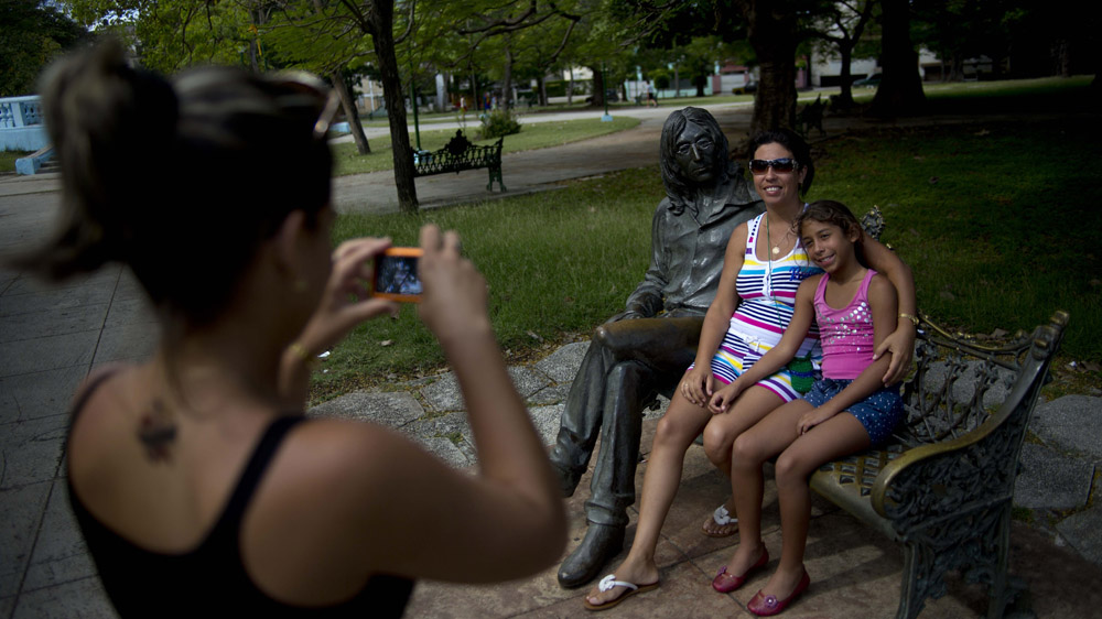 The bronze statue of the late Beatle John Lennon was unveiled in Havana, Cuba, in 2000 [AP]