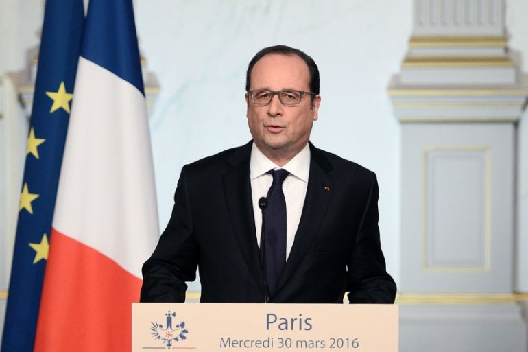 French President Francois Hollande delivers a speech on constitutional reform and the fight against terrorism at the Elysee Palace in Paris