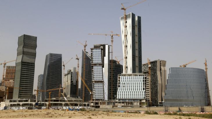 View shows the construction of King Abdullah Financial District north of Riyadh