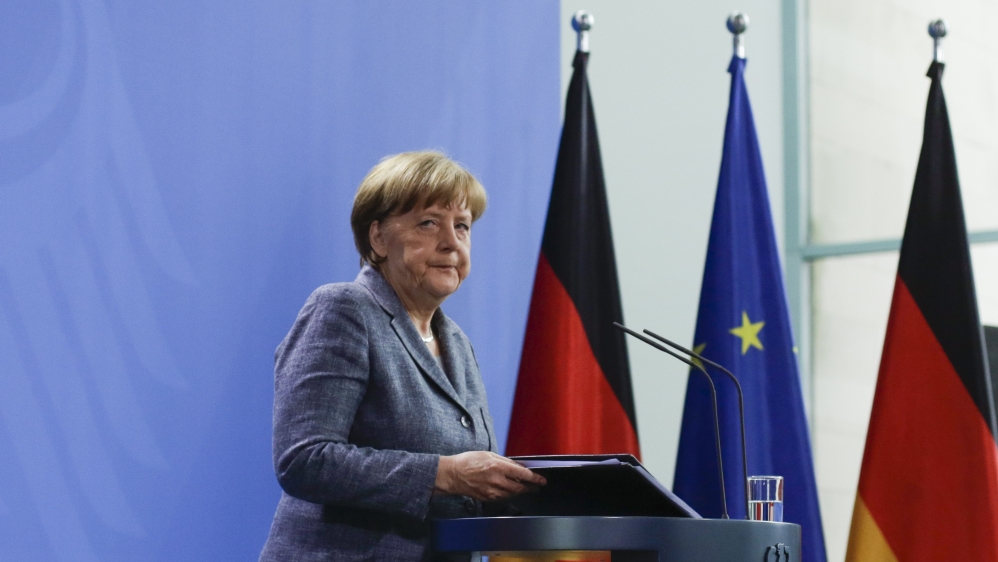 Chancellor Angela Merkel has described the poem as 'deliberately offensive' [Markus Schreiber/AP]