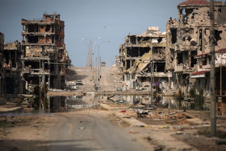 A general view of buildings ravaged by fighting in Sirte, Libya.