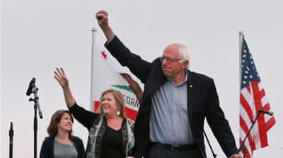 Sanders arrives at a campaign rally in San Francisco, June 6 [Reuters]