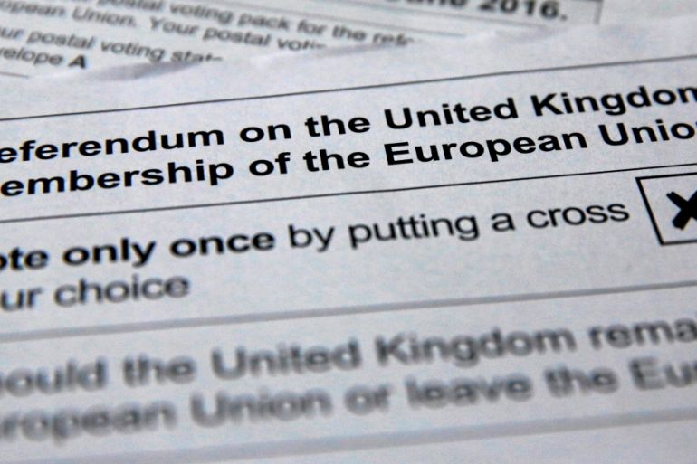 Illustration picture of postal ballot papers June 1, 2016 ahead of the June 23 BREXIT referendum when voters will decide whether Britain will remain in the European Union