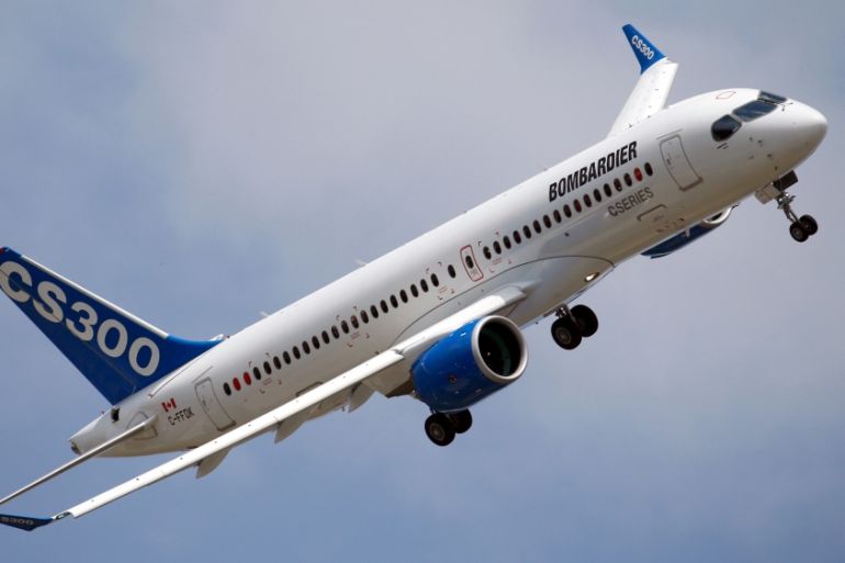 File photo of Bombardier CS300 participating in a flying display during the 51st Paris Air Show at Le Bourget airport near Paris