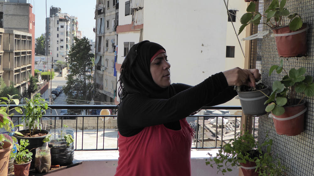 'My spirit is relaxed when I'm out here,' Fatin Kazzi says of her balcony garden [Olivia Alabaster/Al Jazeera]