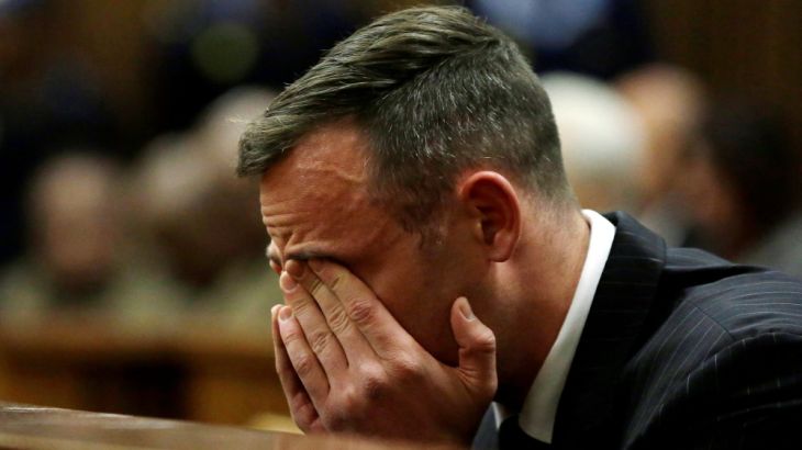 Former Paralympian Oscar Pistorius attends the sentencing for the murder of Reeva Steenkamp at the Pretoria High Court