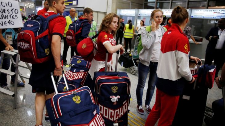 Members of Russia''s Olympic team arrive at the airport in Rio de Janeiro, Brazil