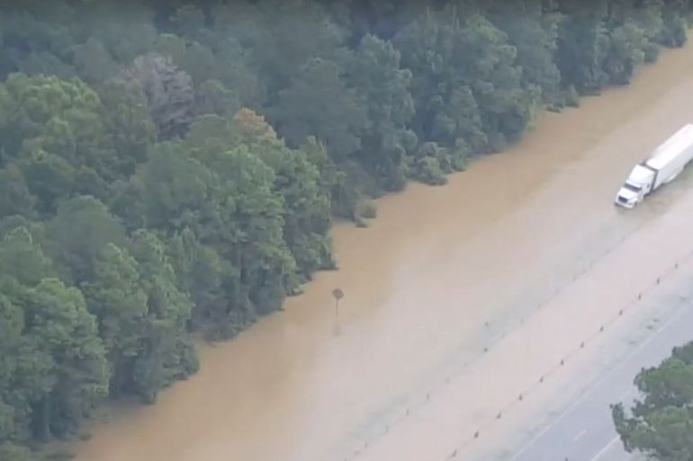 A stranded 18 wheeler on Interstate 12 through southern Louisiana