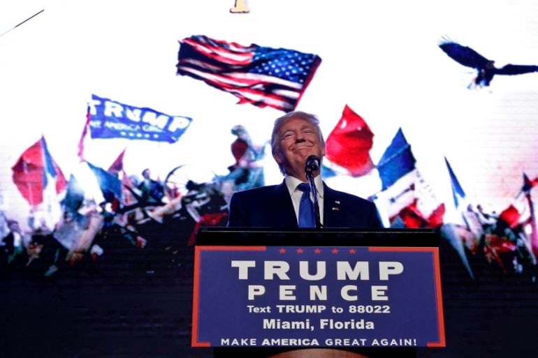 Donald Trump appears at a campaign rally in Miami