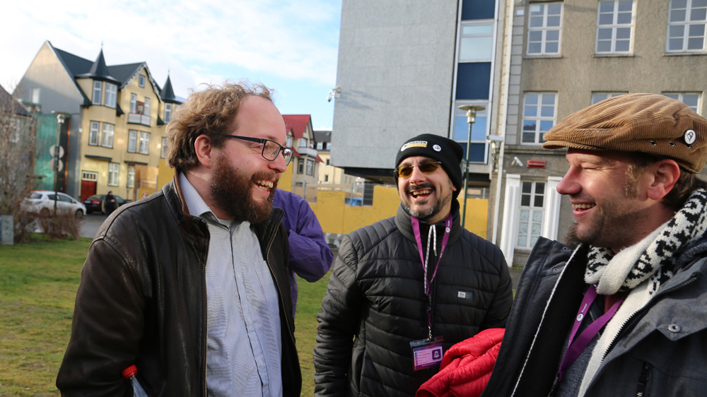Smari McCarthy, left, is a candidate for the Pirate Party in the southern constituency of Iceland [Micah Garen/Al Jazeera]