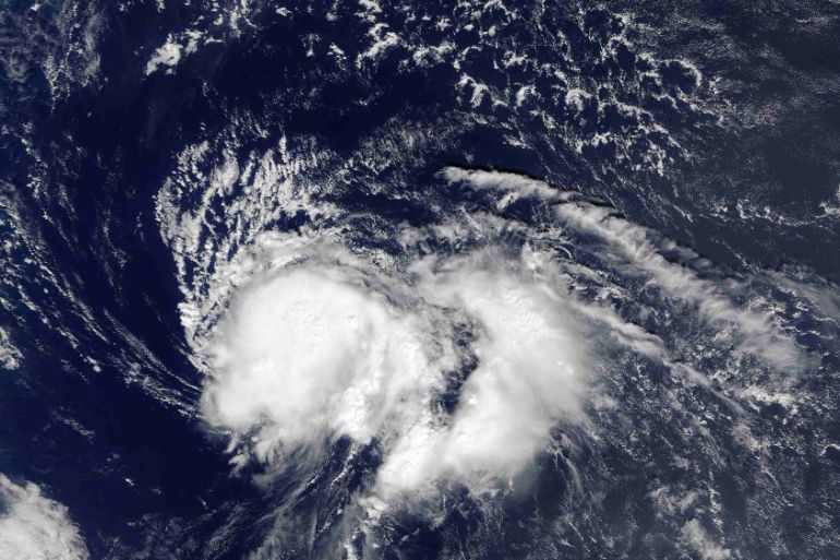 Tropical Storm Nicole, now Hurricane Nicole, is seen in the western Atlantic