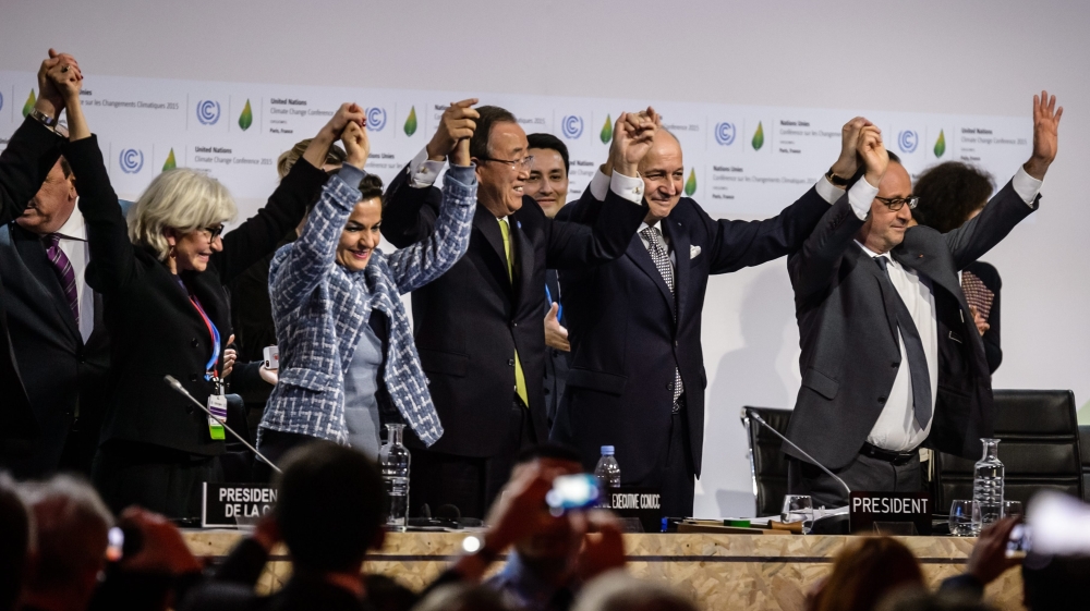 
Last December, 195 nations made a new climate commitment in Paris [Christophe Petit Tesson/EPA]
